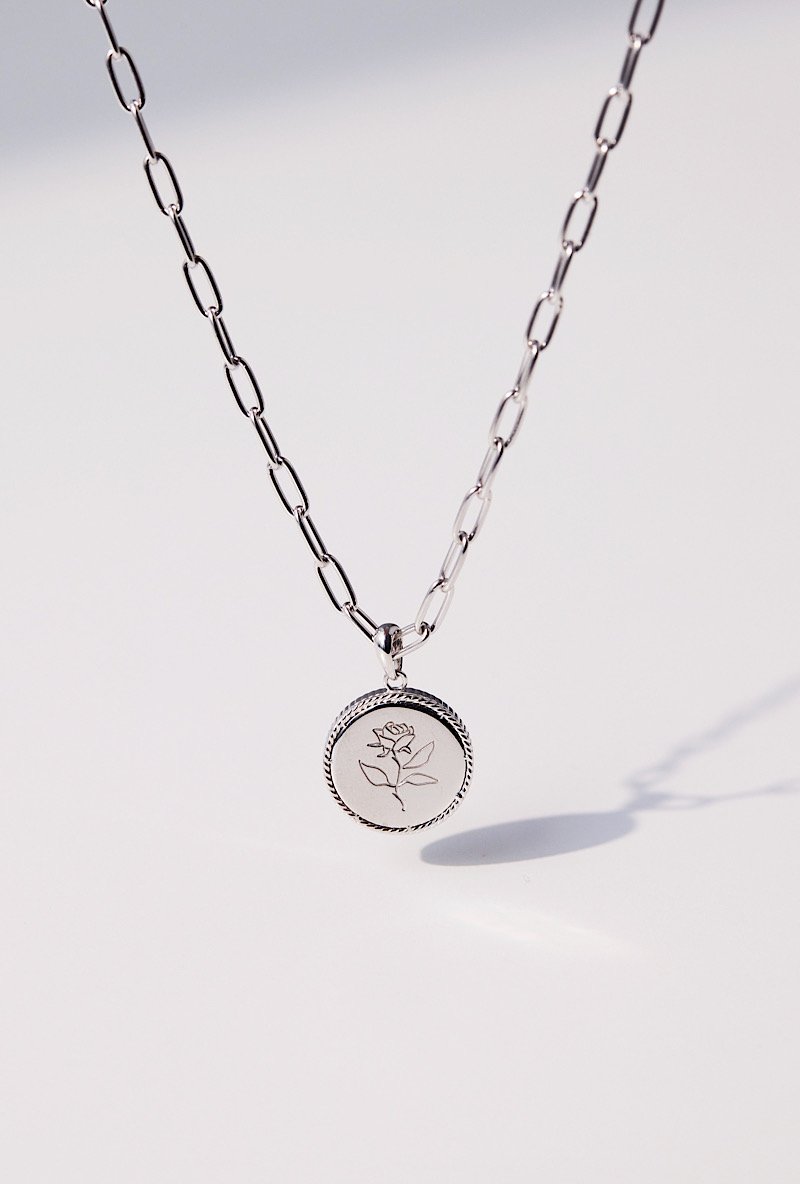 Rose coin necklace-EMF protection(Silver)